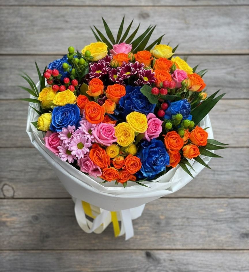 Букет цветов из: Розы и Хризантемы в Парковом