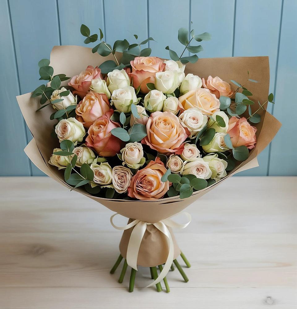 Букет цветов из: Альстромерии и Розы в Парковом