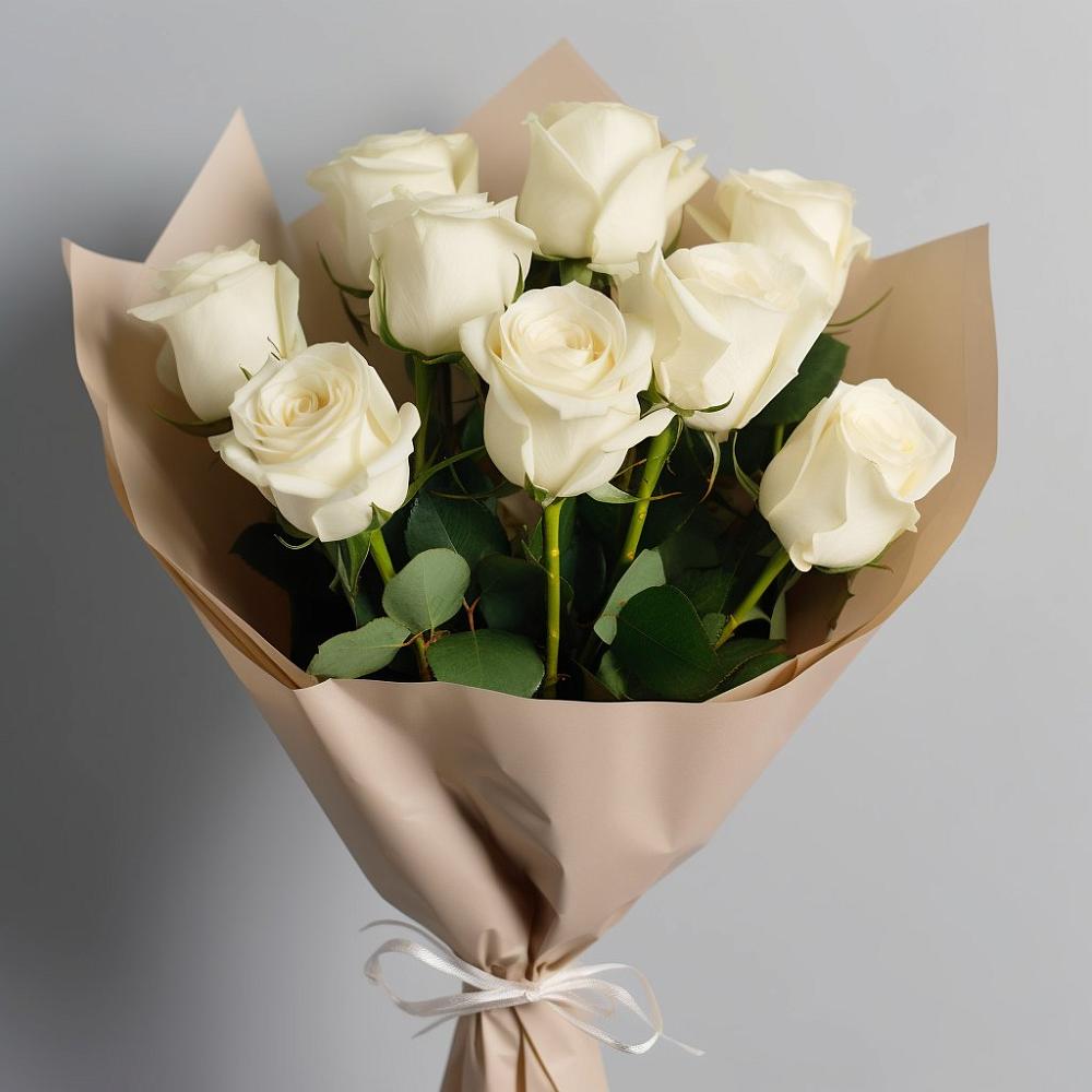 Букет 9 Белых роз Эдлесс Лав в Парковом