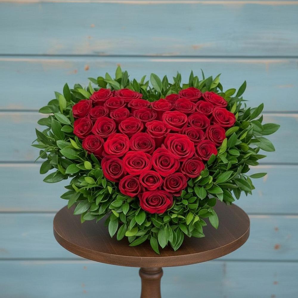 Цветочная композиция из Розы в виде сердца в Парковом