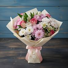 Букет цветов из:  Хризантемы, Альстромерии и Розы в Парковом