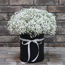 Цветочная композиция из Гипсофила в шляпной коробке в Парковом