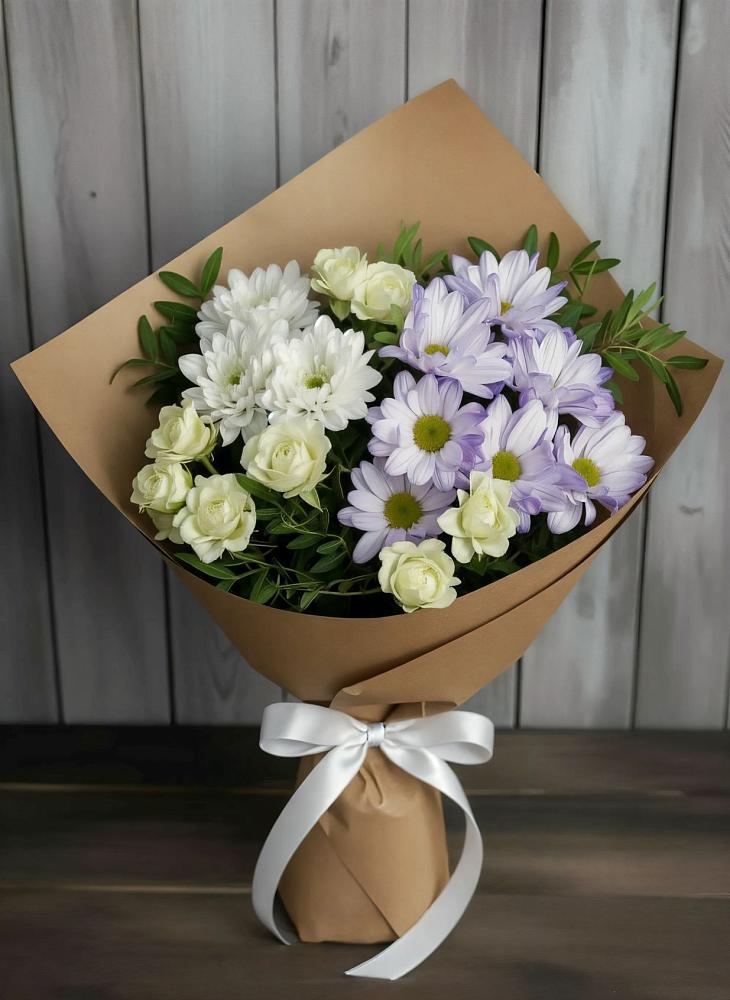 Букет цветов из: Хризантемы и Розы в Парковом
